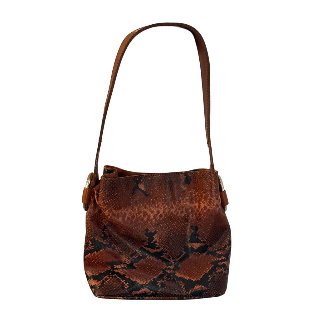 Vintage Lurueña Brown Python Embossed Leather Bucket Bag